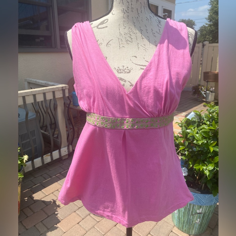 EUC Rare Vintage White Label! Lilly Pulitzer sleeveless Pink/green v neck top